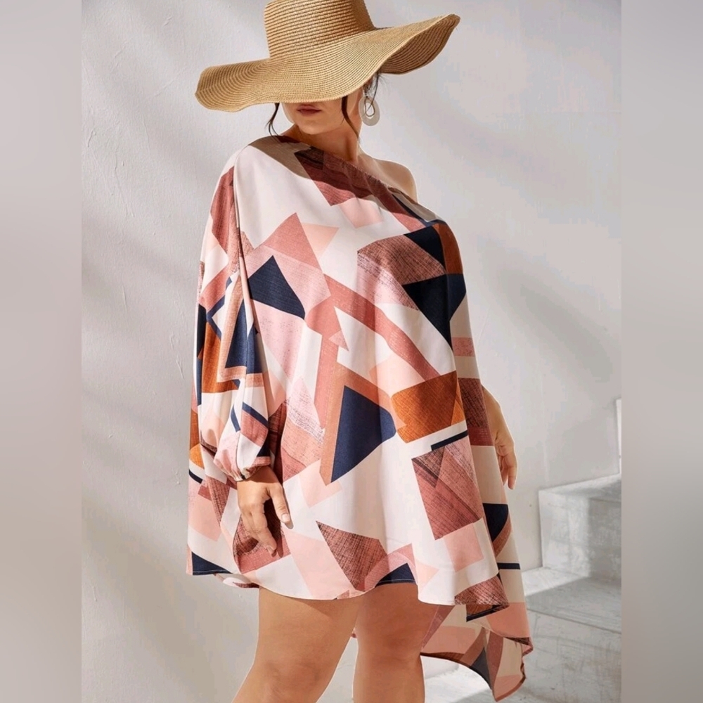 SHEIN Patchwork Print One Shoulder Dress - Size 1X